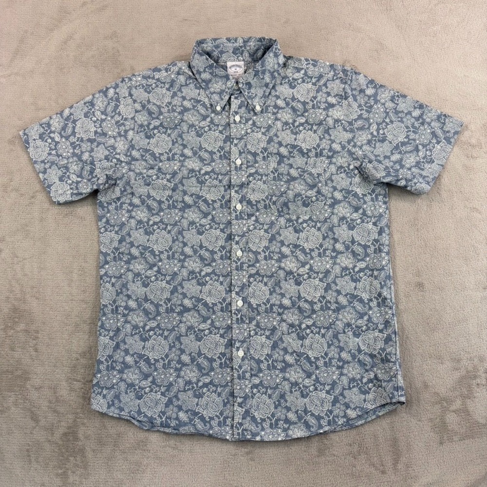 Brooks Brothers 1818 Regent Fit Paisley AOP Shirt Blue‎ White Men Medium Preppy
